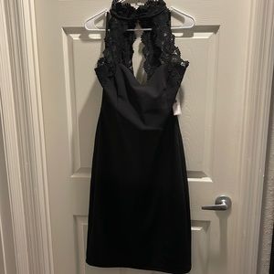 Bisou Bisou women dress with lace size 16 color black stretchy fabric NWT